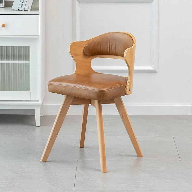 Contemporary Nordic Beech Faux Leather Or Linen Square Swivel Desk Chair With Backrest For Home Office & Study