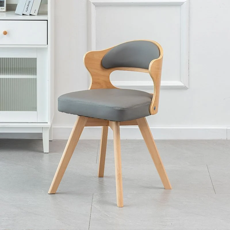 Contemporary Nordic Beech Faux Leather Or Linen Square Swivel Desk Chair With Backrest For Home Office & Study