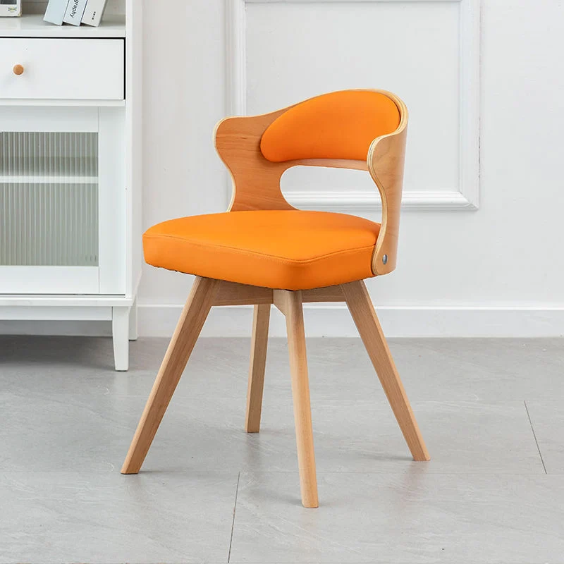 Contemporary Nordic Beech Faux Leather Or Linen Square Swivel Desk Chair With Backrest For Home Office & Study