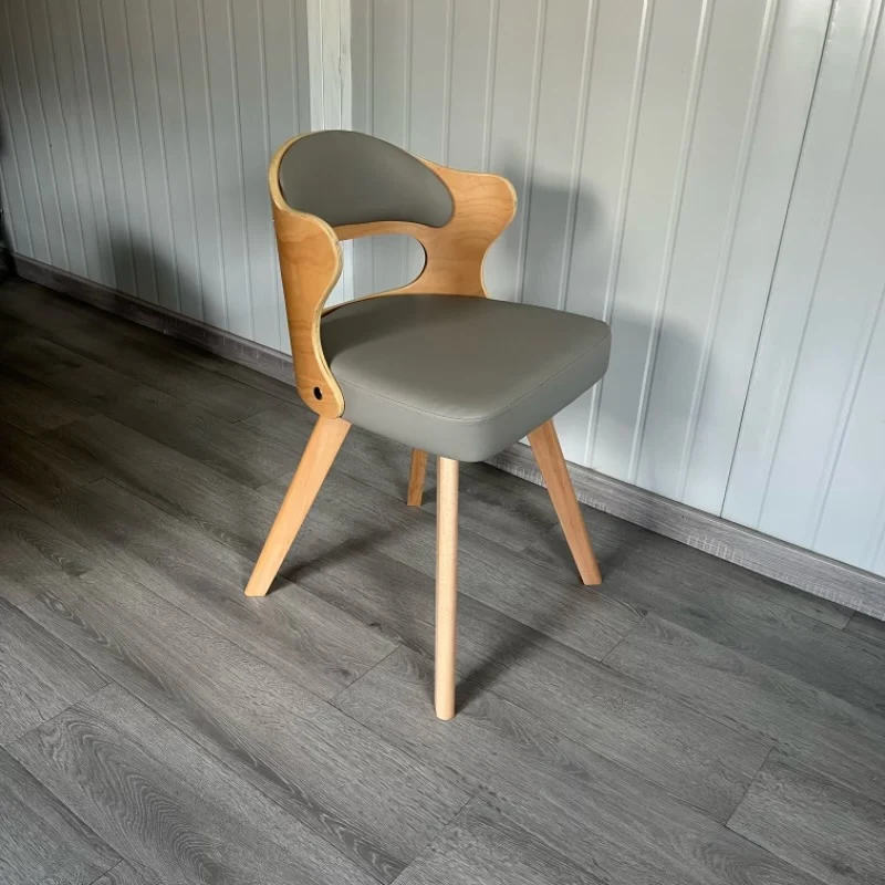 Contemporary Nordic Beech Faux Leather Or Linen Square Swivel Desk Chair With Backrest For Home Office & Study