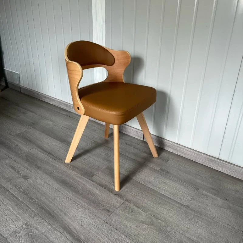 Contemporary Nordic Beech Faux Leather Or Linen Square Swivel Desk Chair With Backrest For Home Office & Study
