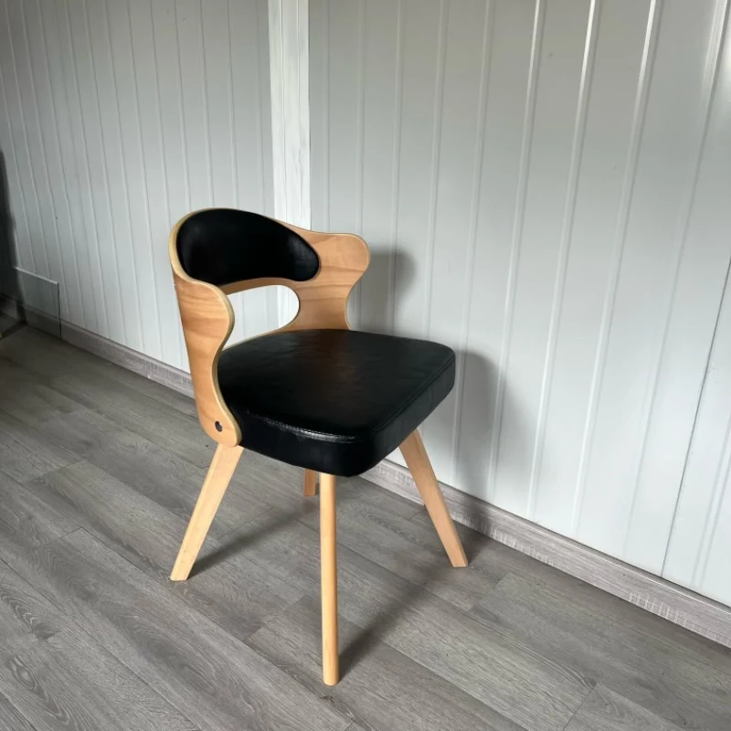 Contemporary Nordic Beech Faux Leather Or Linen Square Swivel Desk Chair With Backrest For Home Office & Study