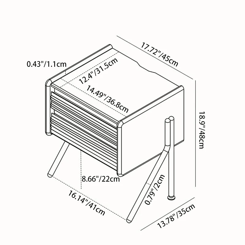 Contemporary Nordic Rock Slab, Pine, Boxwood & Stainless Steel Square Nightstand With 2-Drawers For Bedroom & Living Room