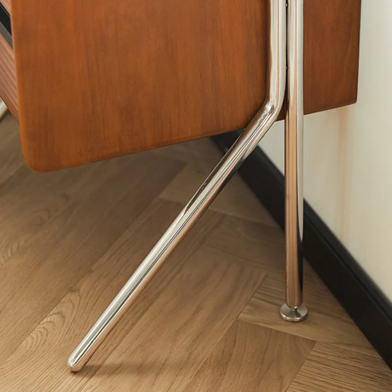 Contemporary Nordic Rock Slab, Pine, Boxwood & Stainless Steel Square Nightstand With 2-Drawers For Bedroom & Living Room