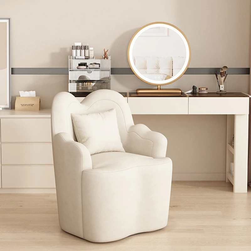 Contemporary Nordic Sherpa Fabric Or Suede Plywood Metal Petal-Shaped Swivel Vanity Stool With Backrest And Armrests For Bedroom