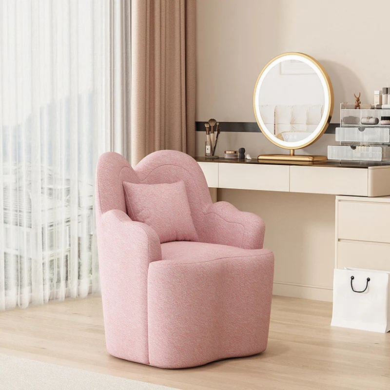 Contemporary Nordic Sherpa Fabric Or Suede Plywood Metal Petal-Shaped Swivel Vanity Stool With Backrest And Armrests For Bedroom
