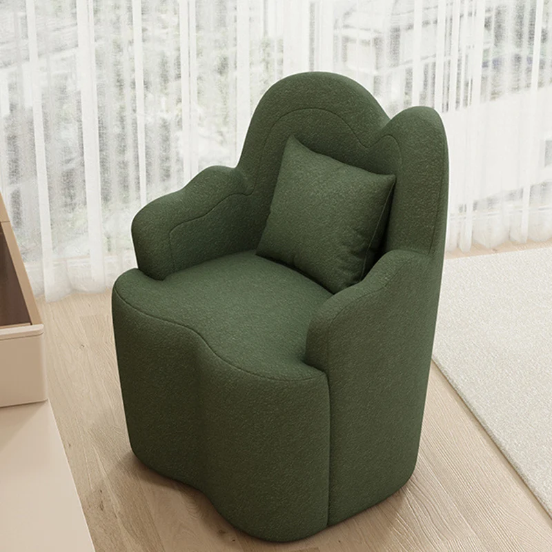 Contemporary Nordic Sherpa Fabric Or Suede Plywood Metal Petal-Shaped Swivel Vanity Stool With Backrest And Armrests For Bedroom