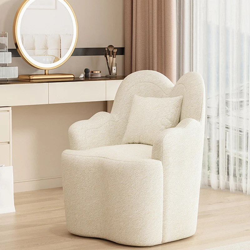 Contemporary Nordic Sherpa Fabric Or Suede Plywood Metal Petal-Shaped Swivel Vanity Stool With Backrest And Armrests For Bedroom