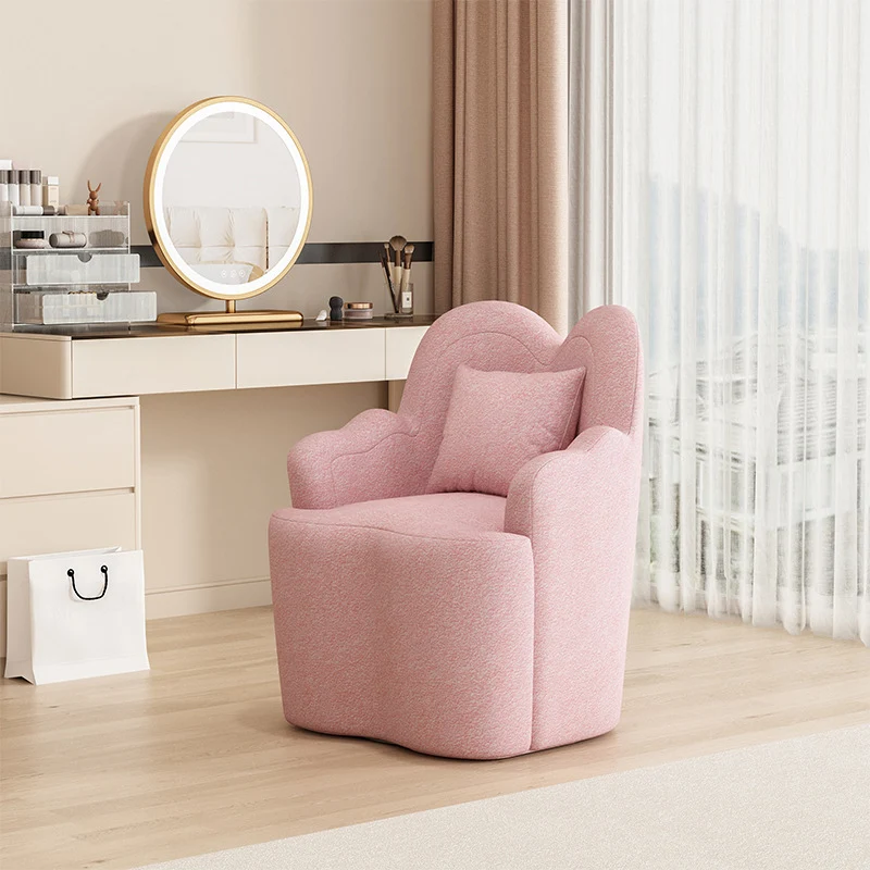 Contemporary Nordic Sherpa Fabric Or Suede Plywood Metal Petal-Shaped Swivel Vanity Stool With Backrest And Armrests For Bedroom