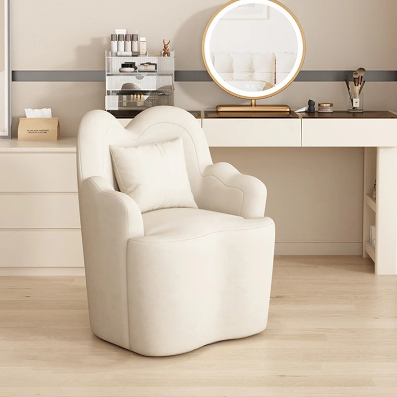 Contemporary Nordic Sherpa Fabric Or Suede Plywood Metal Petal-Shaped Swivel Vanity Stool With Backrest And Armrests For Bedroom