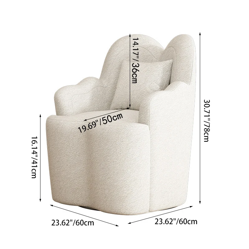 Contemporary Nordic Sherpa Fabric Or Suede Plywood Metal Petal-Shaped Swivel Vanity Stool With Backrest And Armrests For Bedroom