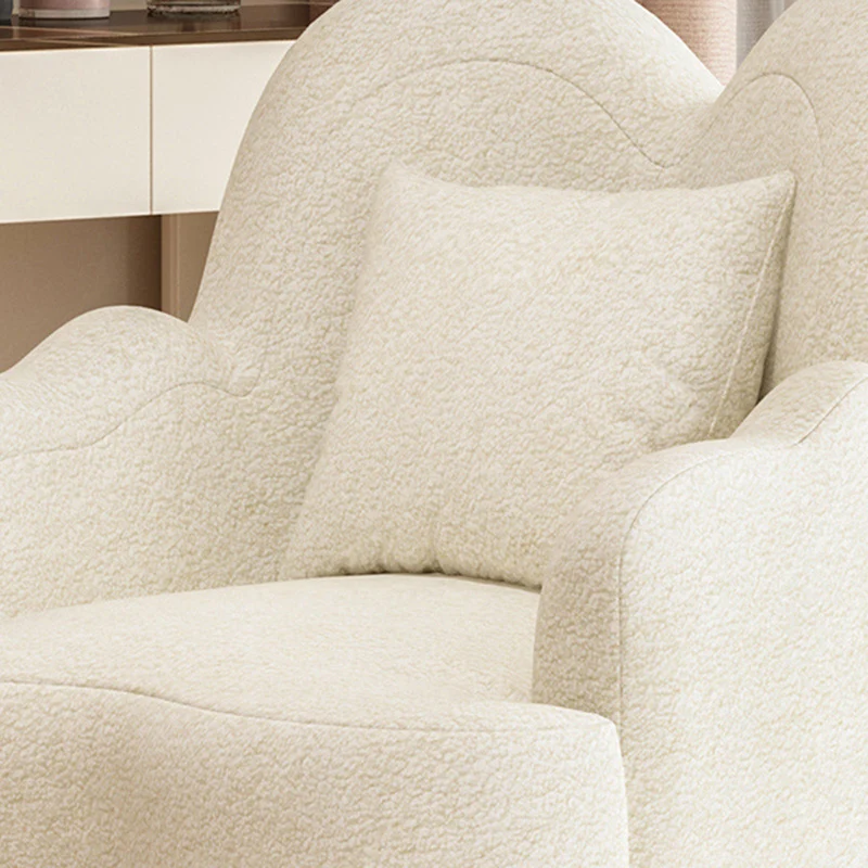 Contemporary Nordic Sherpa Fabric Or Suede Plywood Metal Petal-Shaped Swivel Vanity Stool With Backrest And Armrests For Bedroom