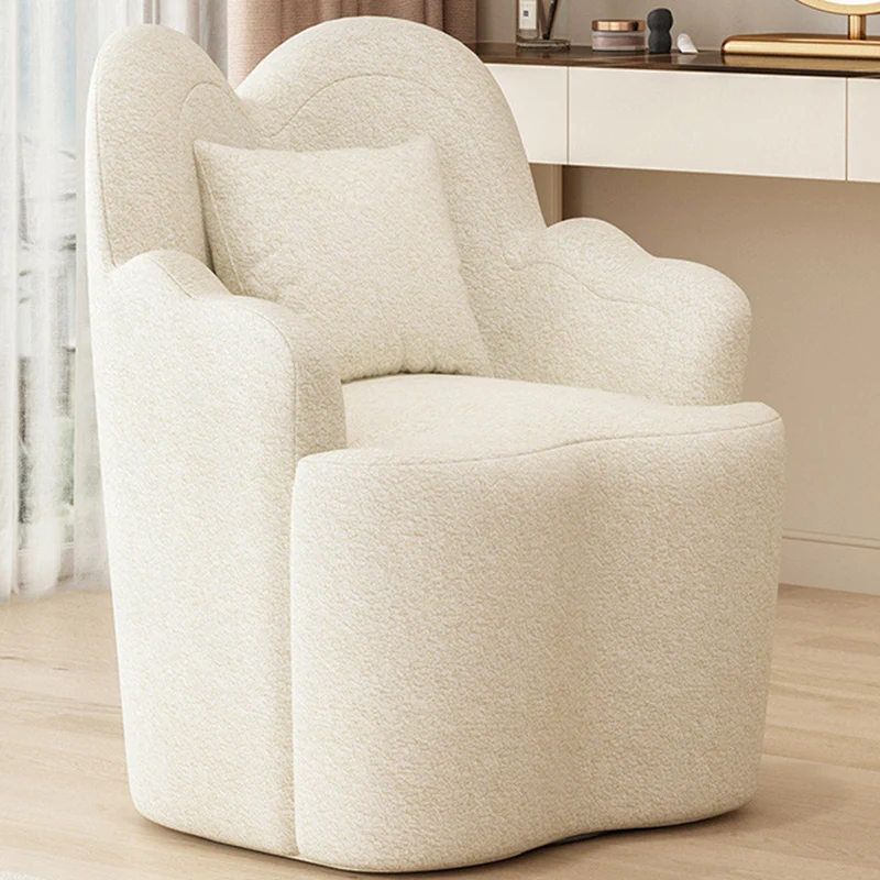 Contemporary Nordic Sherpa Fabric Or Suede Plywood Metal Petal-Shaped Swivel Vanity Stool With Backrest And Armrests For Bedroom