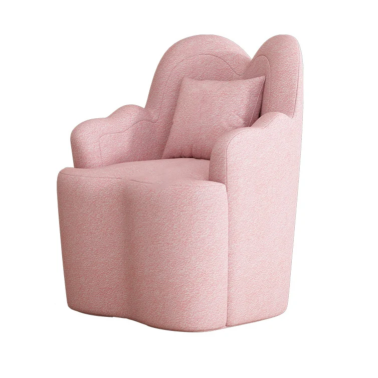 Contemporary Nordic Sherpa Fabric Or Suede Plywood Metal Petal-Shaped Swivel Vanity Stool With Backrest And Armrests For Bedroom