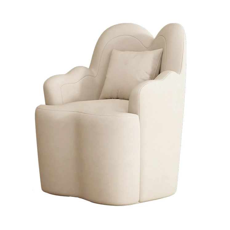 Contemporary Nordic Sherpa Fabric Or Suede Plywood Metal Petal-Shaped Swivel Vanity Stool With Backrest And Armrests For Bedroom
