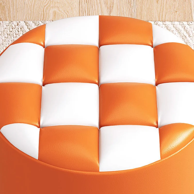 Modern Minimalist Plywood Faux Leather Checkerboard Cylinder Low Stool For Bedroom & Living Room