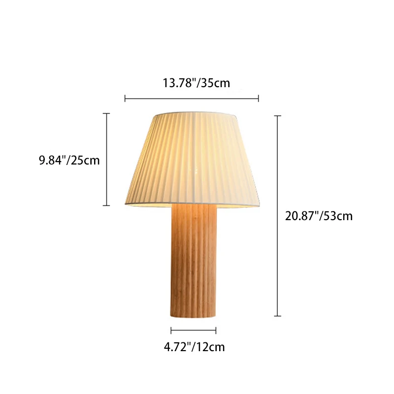 Traditional Japanese Drum Wood Fabric 1-Light Table Lamp For Living Room