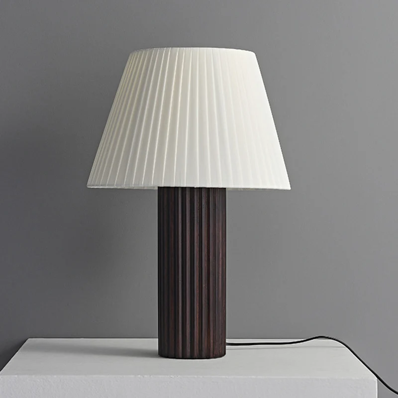 Traditional Japanese Drum Wood Fabric 1-Light Table Lamp For Living Room