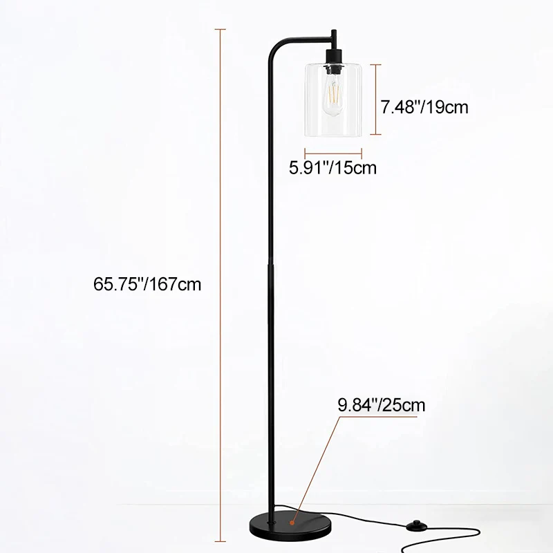 Modern Minimalist Iron Glass Pillar 1-Light Standing Floor Lamp For Living Room And Bedroom