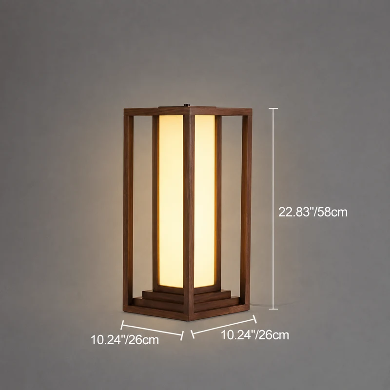 Traditional Japanese Ash Wood Fabric Cuboid LED Standing Floor Lamp For Living Room And Bedroom