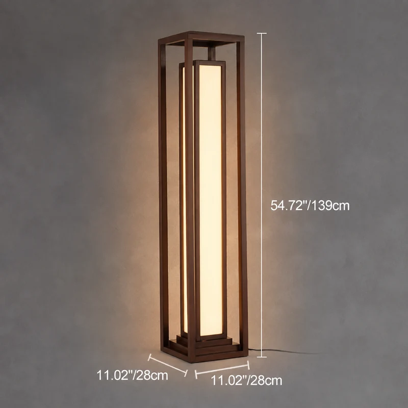 Traditional Japanese Ash Wood Fabric Cuboid LED Standing Floor Lamp For Living Room And Bedroom