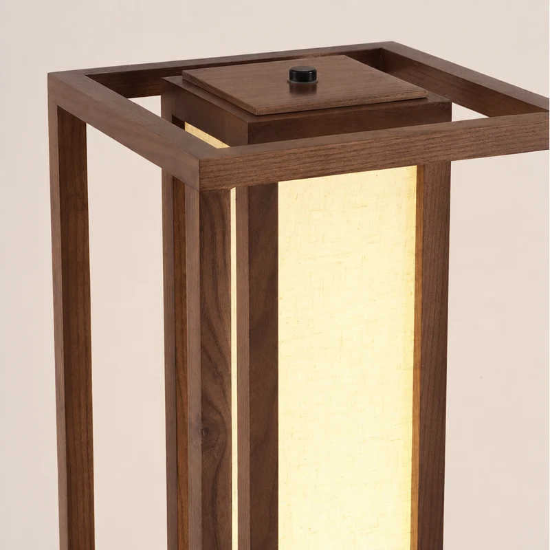 Traditional Japanese Ash Wood Fabric Cuboid LED Standing Floor Lamp For Living Room And Bedroom