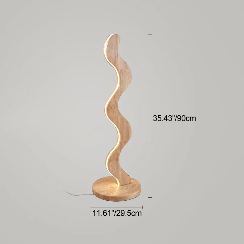 Contemporary Creative Oak & Acrylic Wavy LED Standing Floor Lamp For Living Room And Bedroom