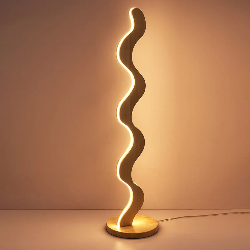 Contemporary Creative Oak & Acrylic Wavy LED Standing Floor Lamp For Living Room And Bedroom