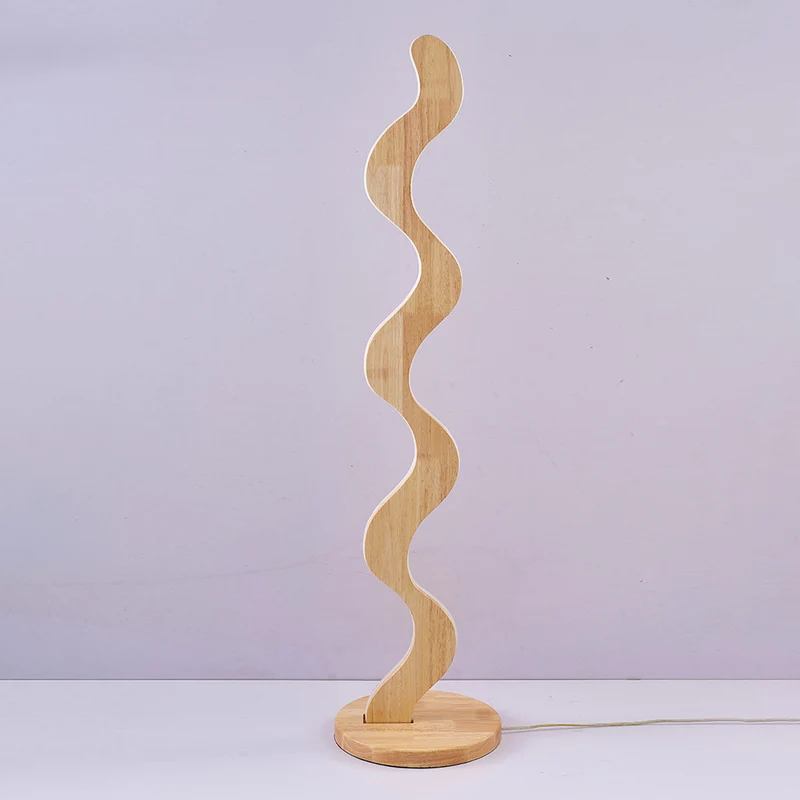 Contemporary Creative Oak & Acrylic Wavy LED Standing Floor Lamp For Living Room And Bedroom