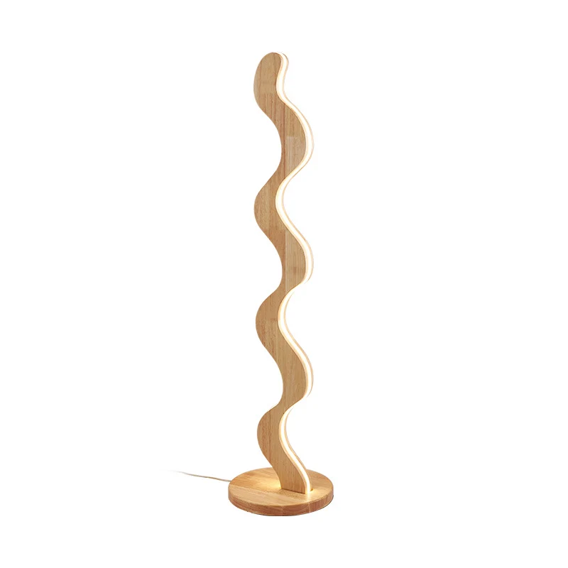 Contemporary Creative Oak & Acrylic Wavy LED Standing Floor Lamp For Living Room And Bedroom