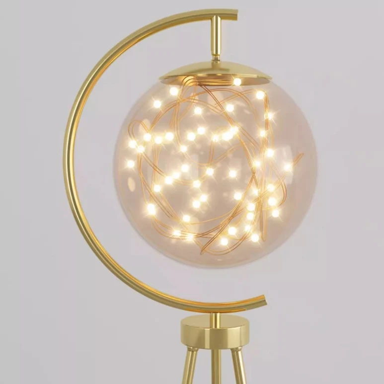 Contemporary Nordic Glass & Metal Starry Globe LED Standing Floor Lamp With Shelf For Living Room And Bedroom