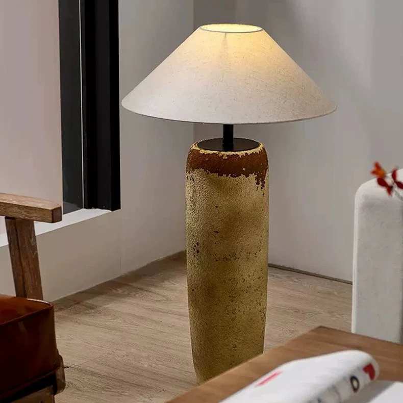 Traditional Japanese Ceramic & Fabric Jar-Shaped 1-Light Standing Floor Lamp For Living Room