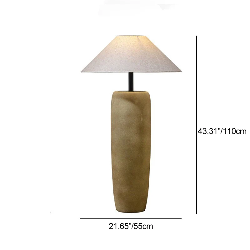 Traditional Japanese Ceramic & Fabric Jar-Shaped 1-Light Standing Floor Lamp For Living Room