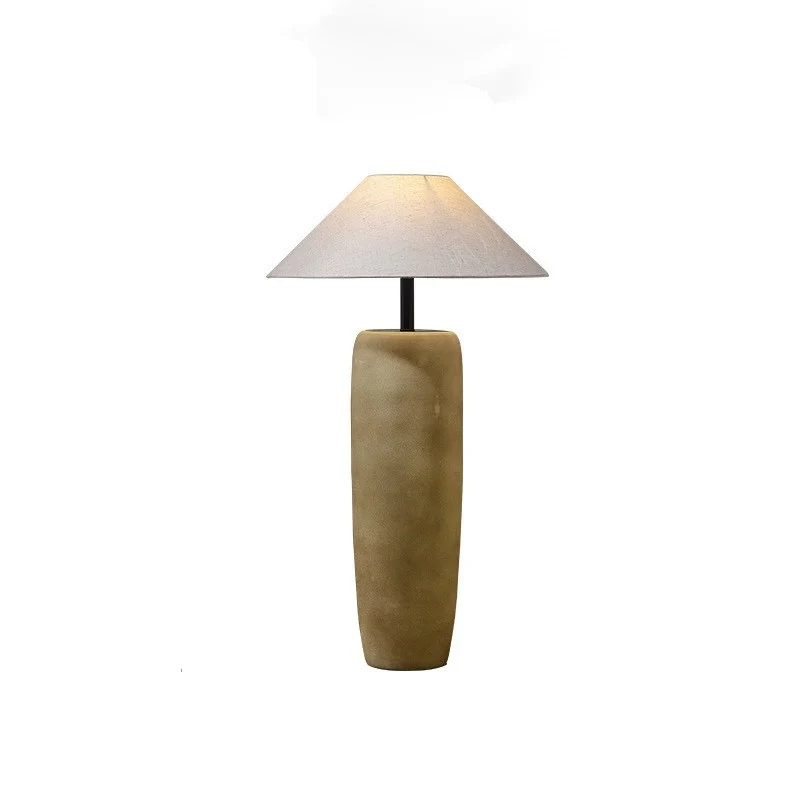 Traditional Japanese Ceramic & Fabric Jar-Shaped 1-Light Standing Floor Lamp For Living Room