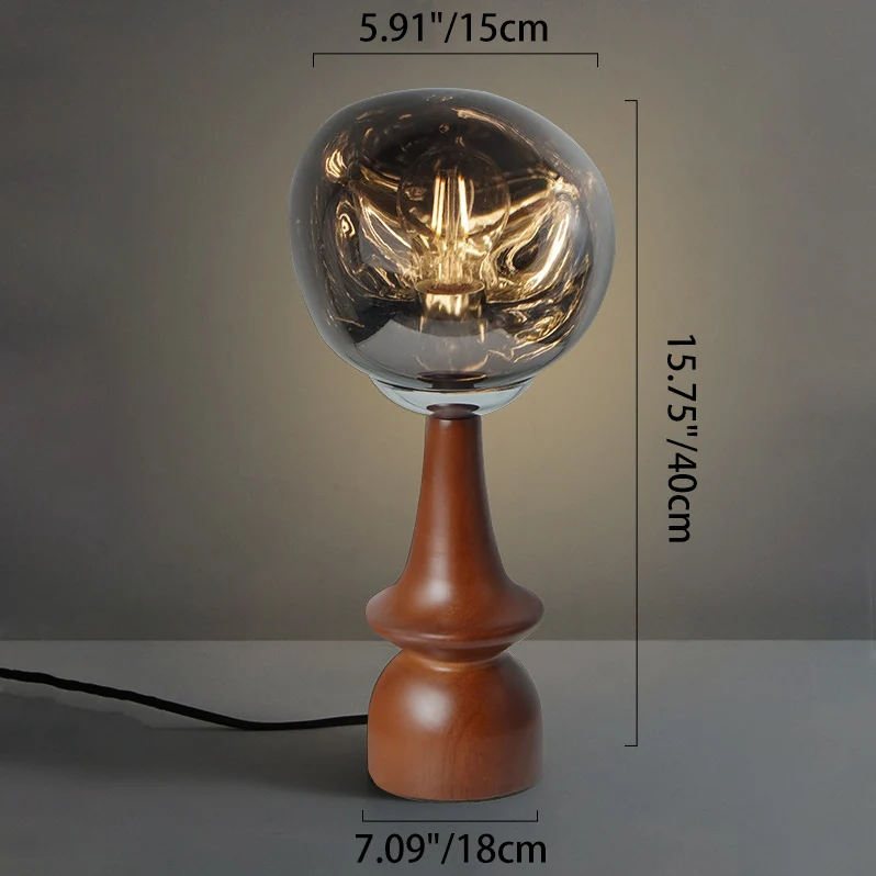 Contemporary Scandinavian Lava Irregular Round Solid Wood Acrylic 1 - Light Table Lamp For Living Room