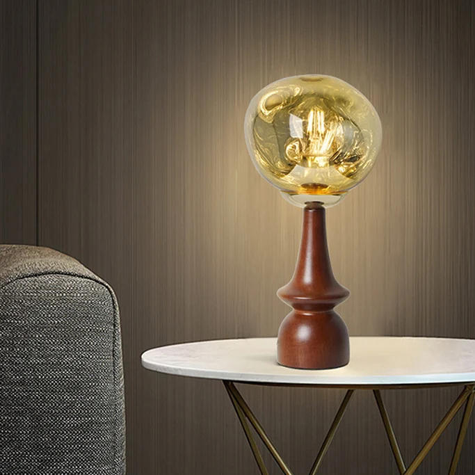 Contemporary Scandinavian Lava Irregular Round Solid Wood Acrylic 1 - Light Table Lamp For Living Room