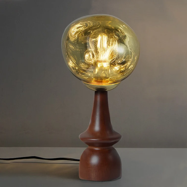 Contemporary Scandinavian Lava Irregular Round Solid Wood Acrylic 1 - Light Table Lamp For Living Room