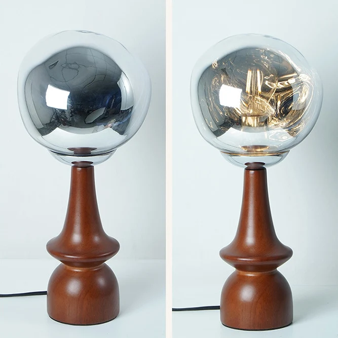 Contemporary Scandinavian Lava Irregular Round Solid Wood Acrylic 1 - Light Table Lamp For Living Room