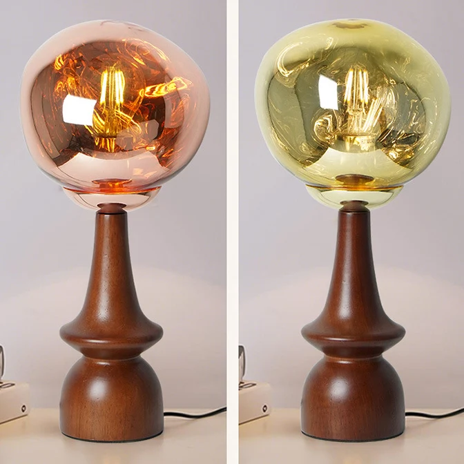 Contemporary Scandinavian Lava Irregular Round Solid Wood Acrylic 1 - Light Table Lamp For Living Room