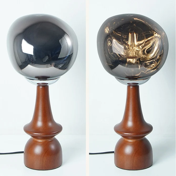 Contemporary Scandinavian Lava Irregular Round Solid Wood Acrylic 1 - Light Table Lamp For Living Room