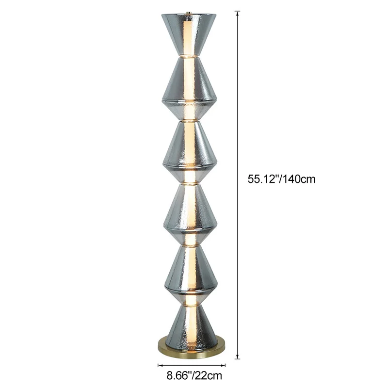 Contemporary Nordic Iron Geometric Cone-Stacked Water Ripple Glass LED Standing Floor Lamp For Bedroom