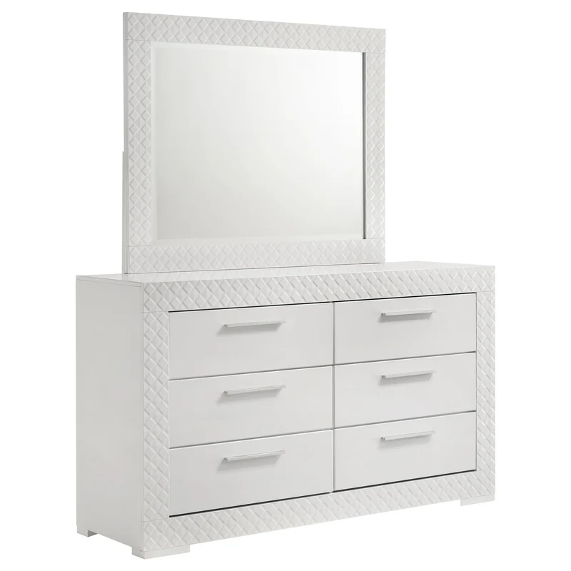 Coaster Furniture Ives 224943M 6-Drawer Dresser and Mirror - White High Gloss