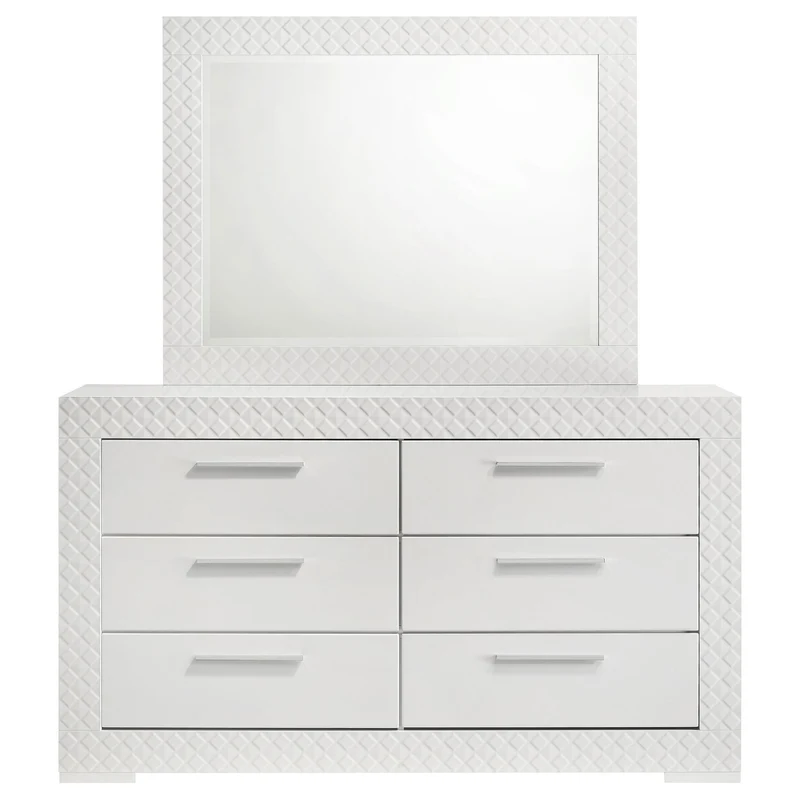 Coaster Furniture Ives 224943M 6-Drawer Dresser and Mirror - White High Gloss