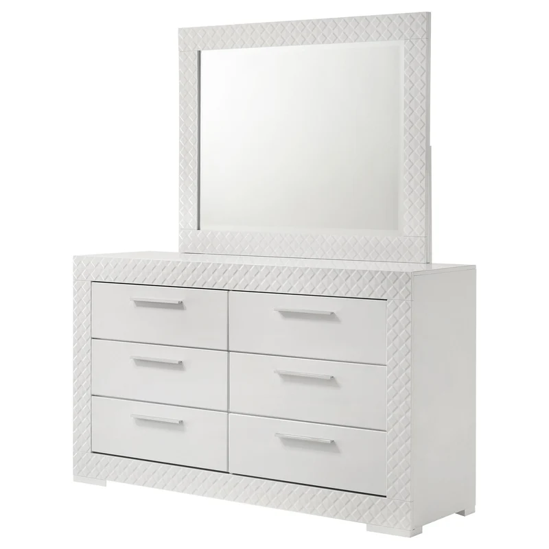 Coaster Furniture Ives 224943M 6-Drawer Dresser and Mirror - White High Gloss