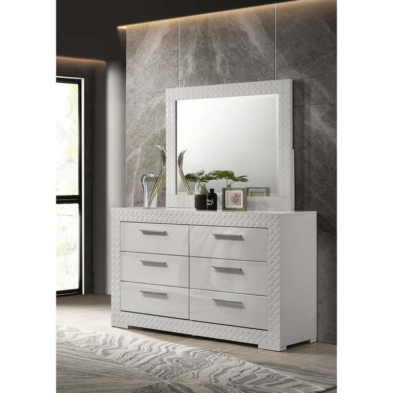 Coaster Furniture Ives 224943M 6-Drawer Dresser and Mirror - White High Gloss