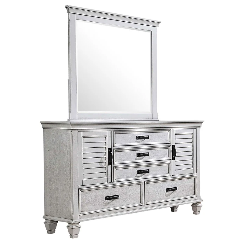 Coaster Furniture Franco 205333M 5-Drawer Dresser with Mirror - Distressed White