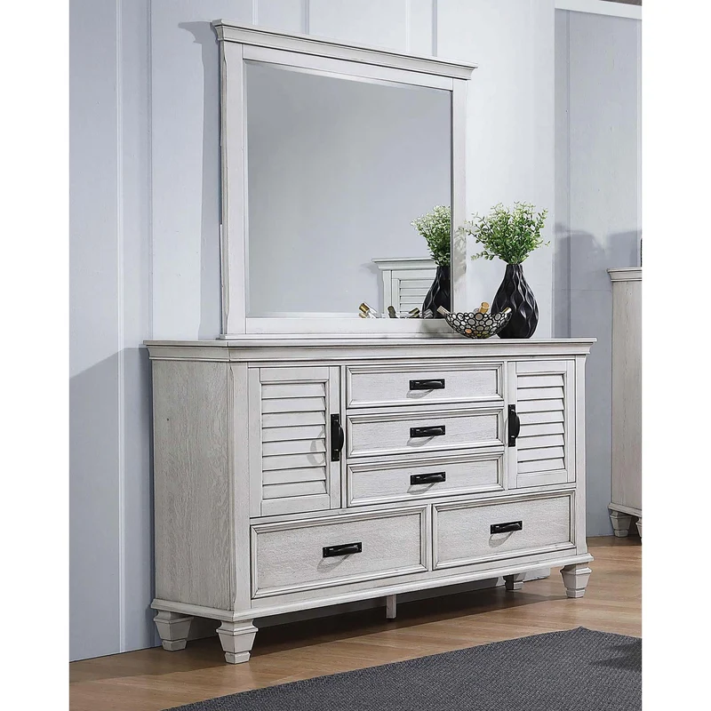 Coaster Furniture Franco 205333M 5-Drawer Dresser with Mirror - Distressed White