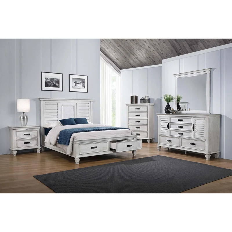 Coaster Furniture Franco 205333M 5-Drawer Dresser with Mirror - Distressed White