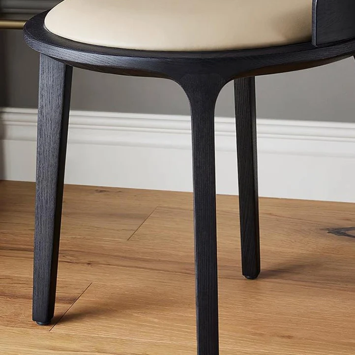 Contemporary Retro Ash Oak Wood Faux Leather Round Vanity Stool With Backrest For Bedroom