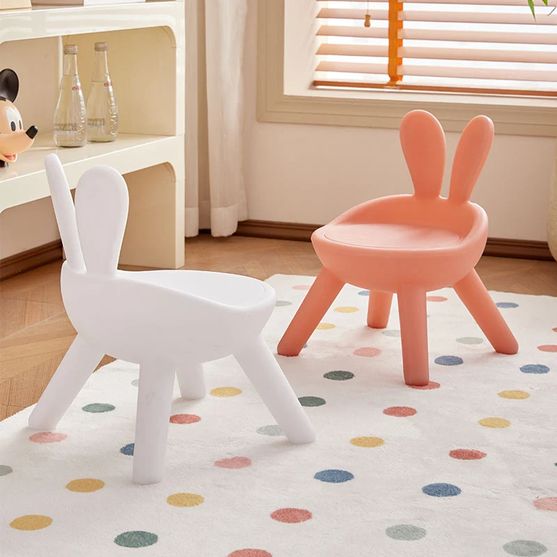 Contemporary Creative Kids PP Bunny Ear Round Footstool With Backrest For Entryway And Living Room